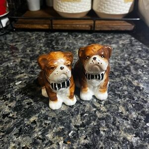 American Atelier British Bulldog Wearing Black Bow Ties Salt and Pepper Shakers